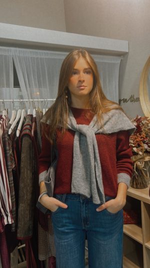 Jersey lanita burdeos capa gris