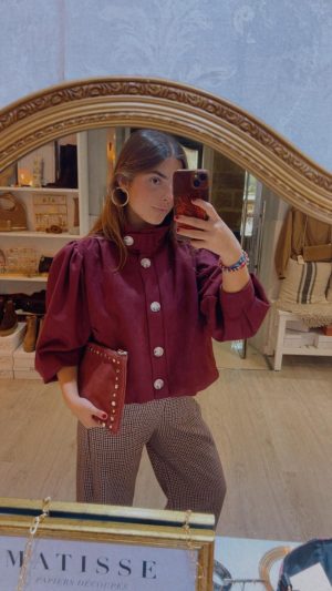 Chaqueta fruncida Antelina Burdeos