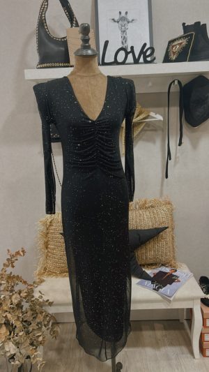 Vestido brillo negro licra